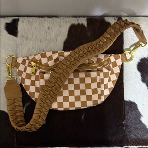 Fawn Design Checkered Crossbody Bag in Brown and Cream